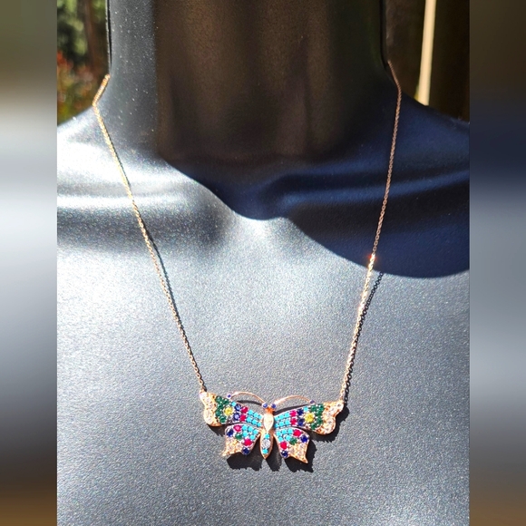Natural Kharma by Avelon Jewelry - Multi Gemstone Sterling&Rosegold Butterfly Necklace